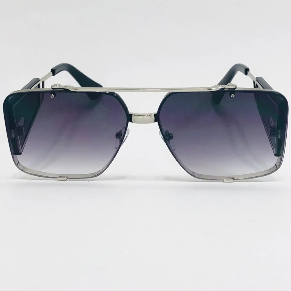 Men's Oversized Square Sunglasses Silver Frame Gradient Gradient Lenses Lentes‎